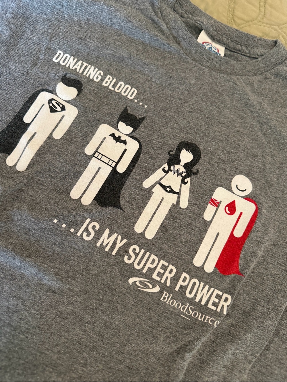 BloodSource Superhero Funny Graphic Tee Small Gray Comic Core T-Shirt, S